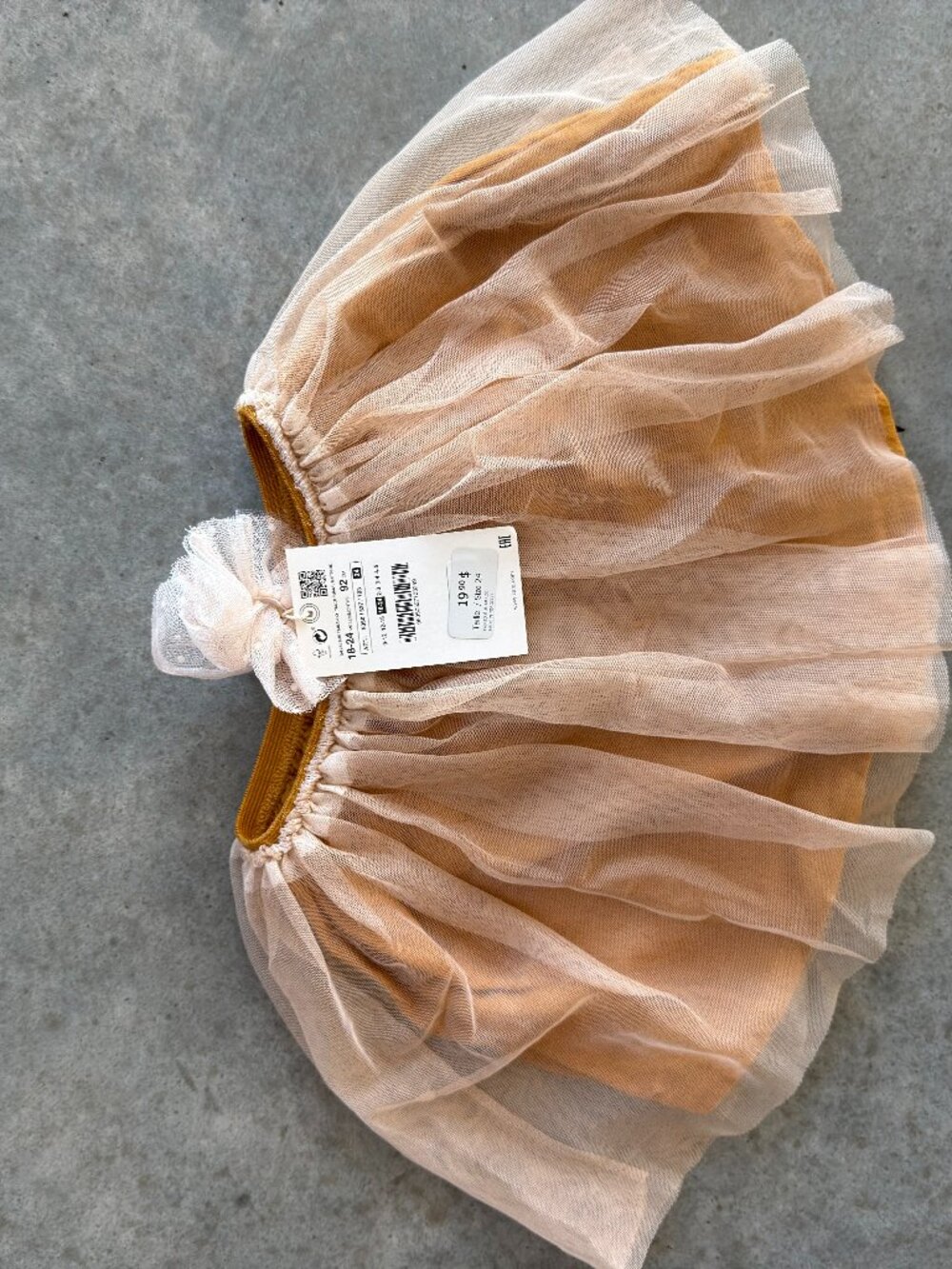 NWT Zara Baby Girl Tulle Skirt 18-24M Peach Mustard Lined With Scrunchie